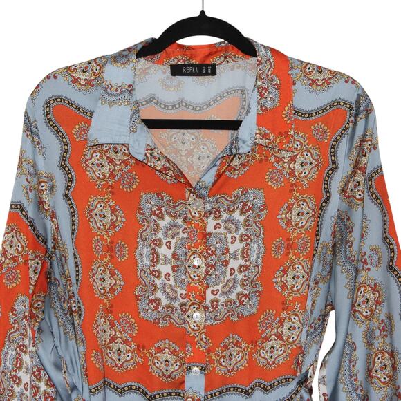 Refka Satin Tunic Blue & Orange Size 14 - Picture 3 of 6